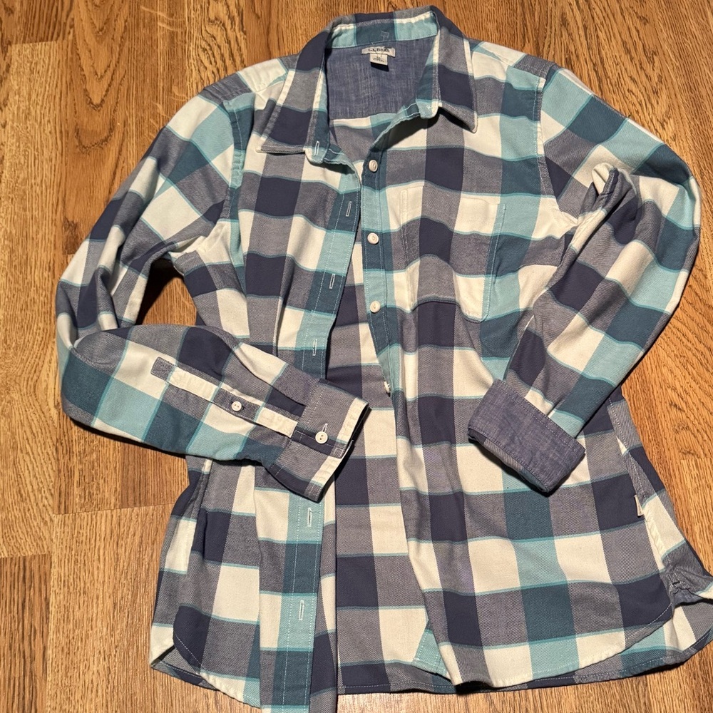 L.L. Bean women’s button down Teal and Gray Checkered Shirt